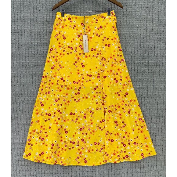 BCBGeneration Midi Skirt Womens Size M Yellow Summer Daisy Floral Slit Side NWT - Picture 3 of 11